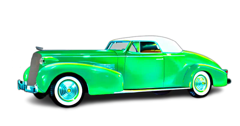 A green painted 1937 Cadillac Convertible Coupe vehicle example