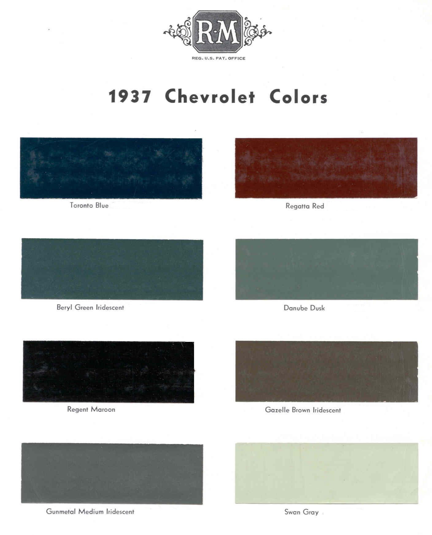 Exterior Colors used on 1937 Chevrolet Vehicles