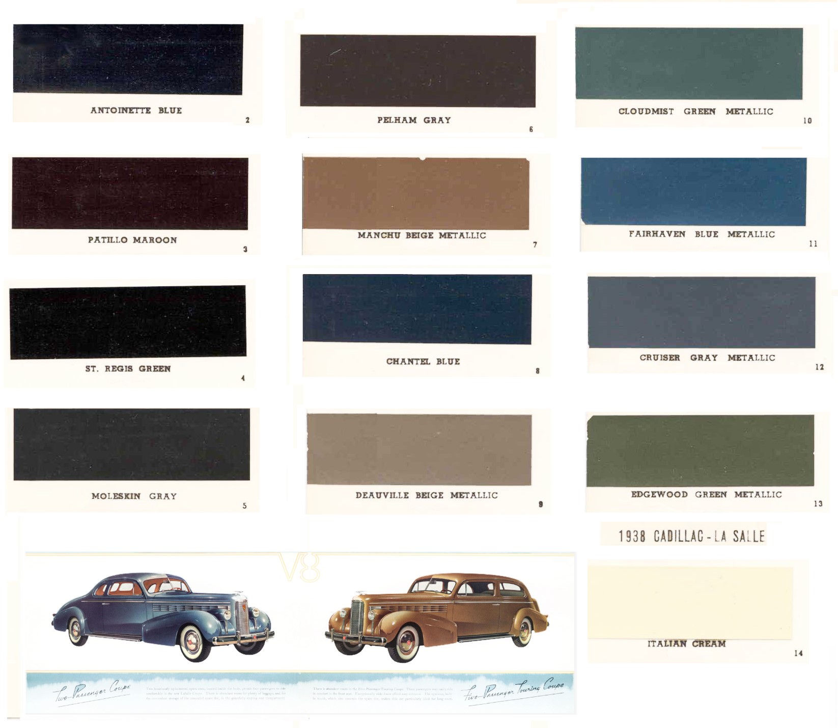 Colors used on LaSalle and Cadillac Vehicles in 1938