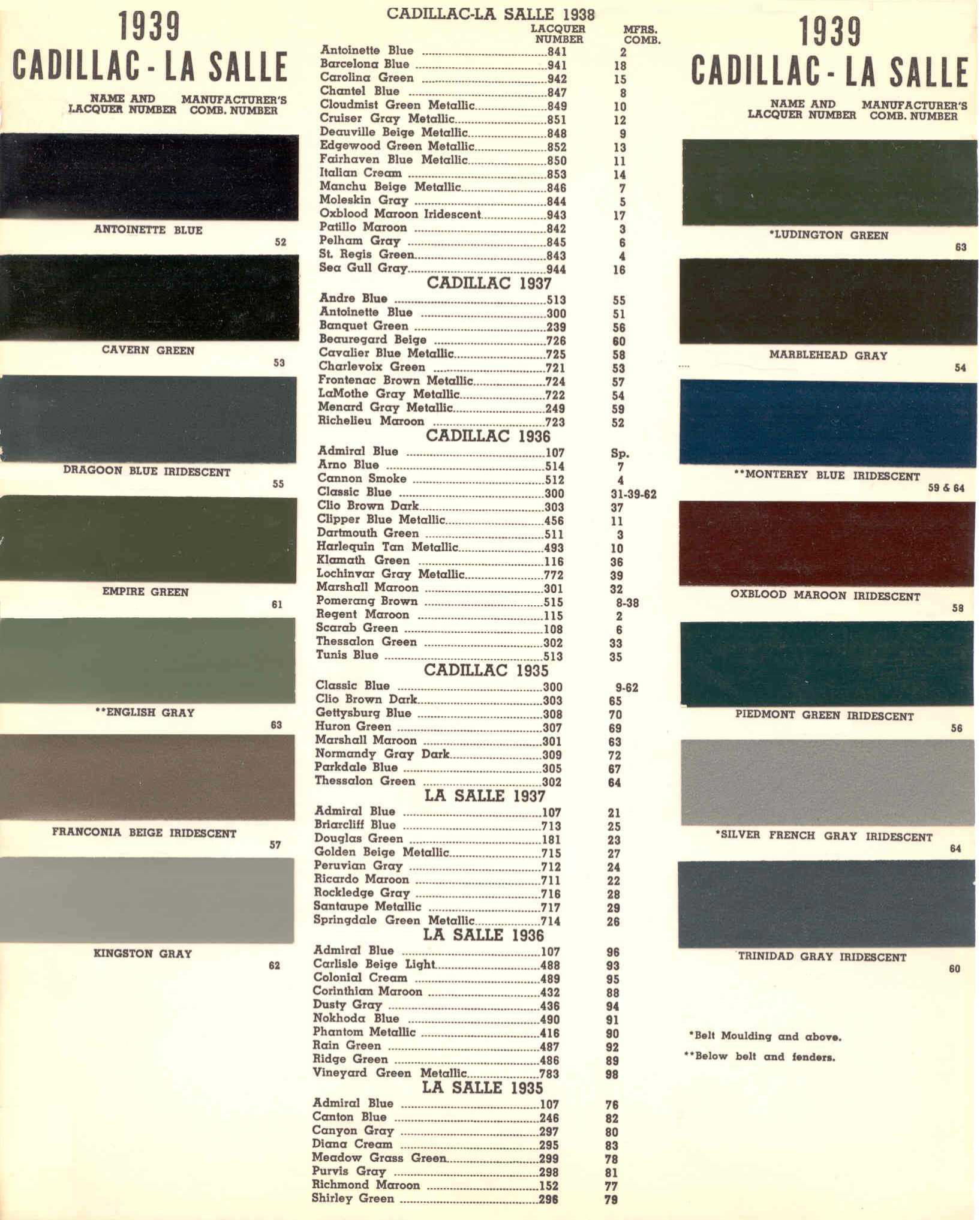 Exterior Colors used on 1939 Cadillac and LaSalle Vehicles