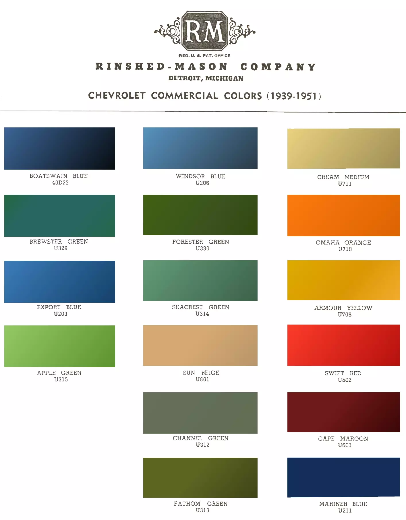 Exterior Colors used on Chevrolet Vehicles in 1939