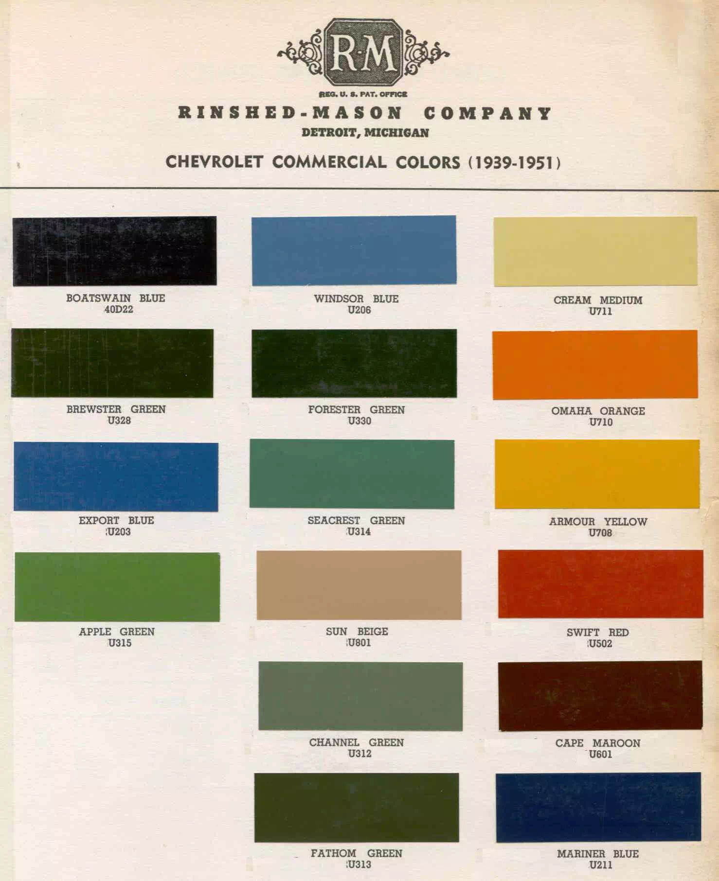 Summary of colors and codes for 1950 chevy trucks