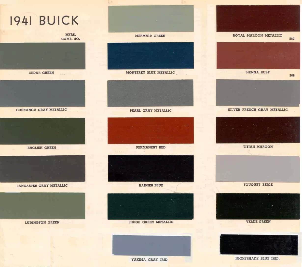 1941 Paint Codes and Color Charts