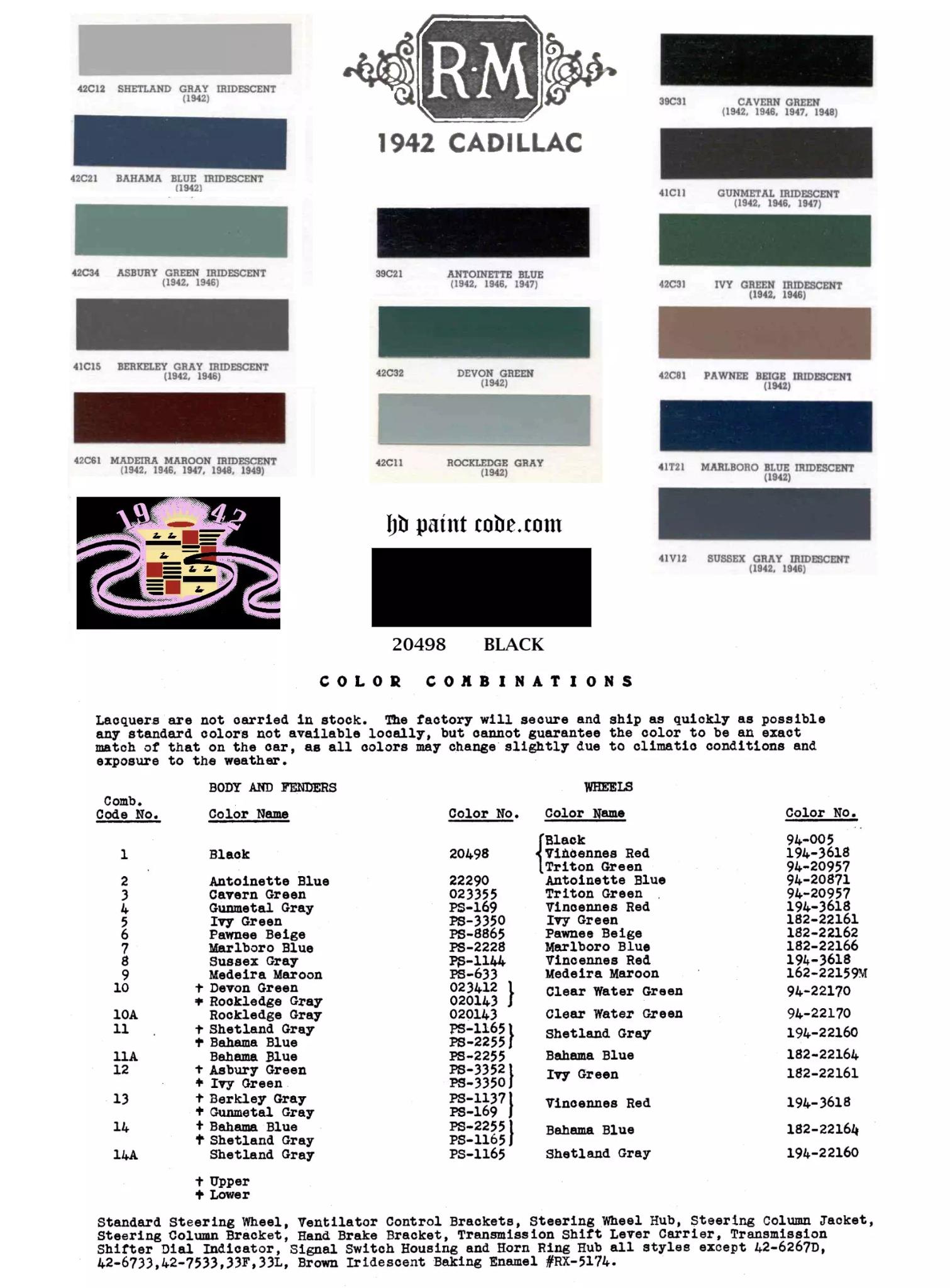Color Examples and their codes for Cadillac Vehicles