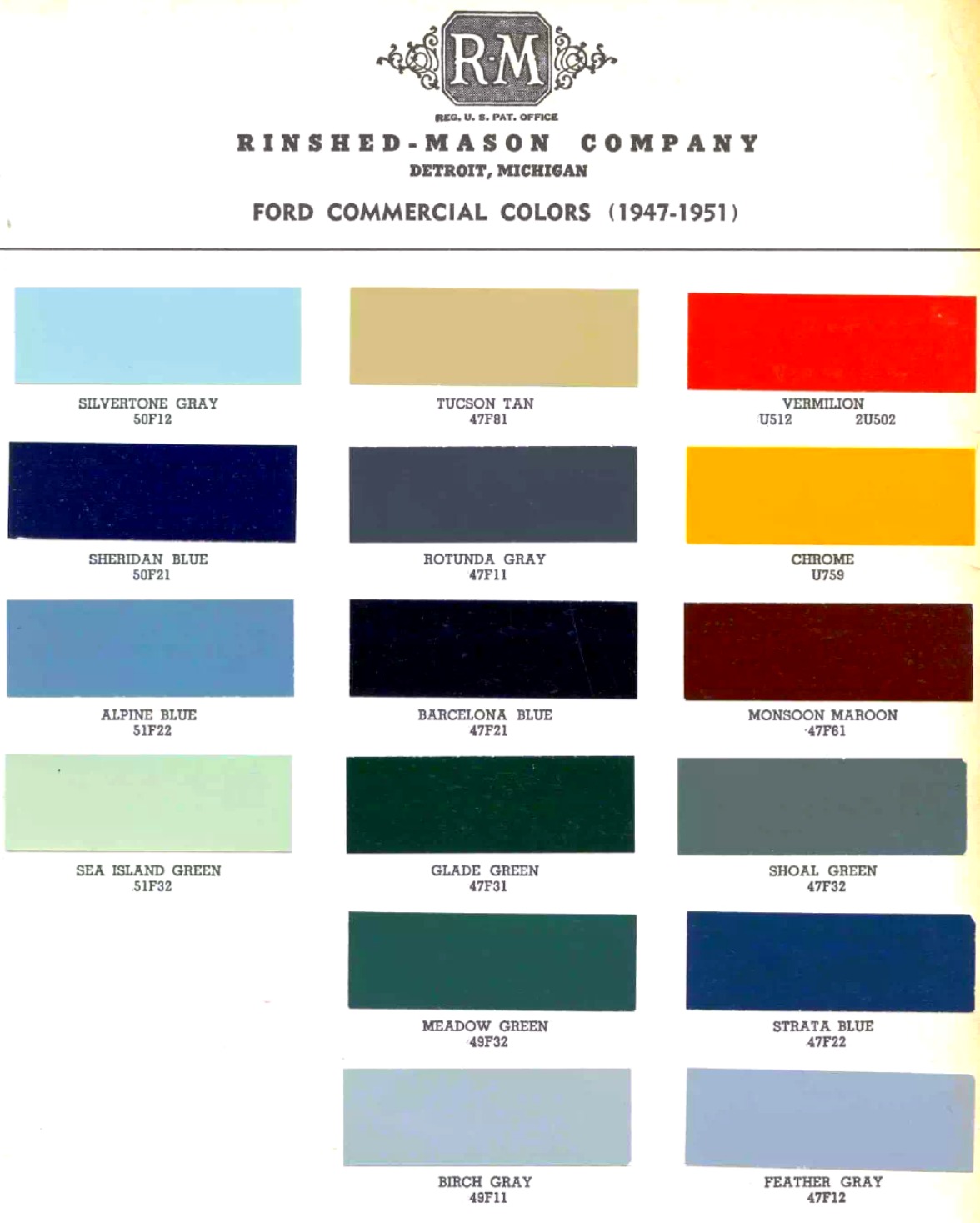 exterior colors used on ford vehicles in 1949