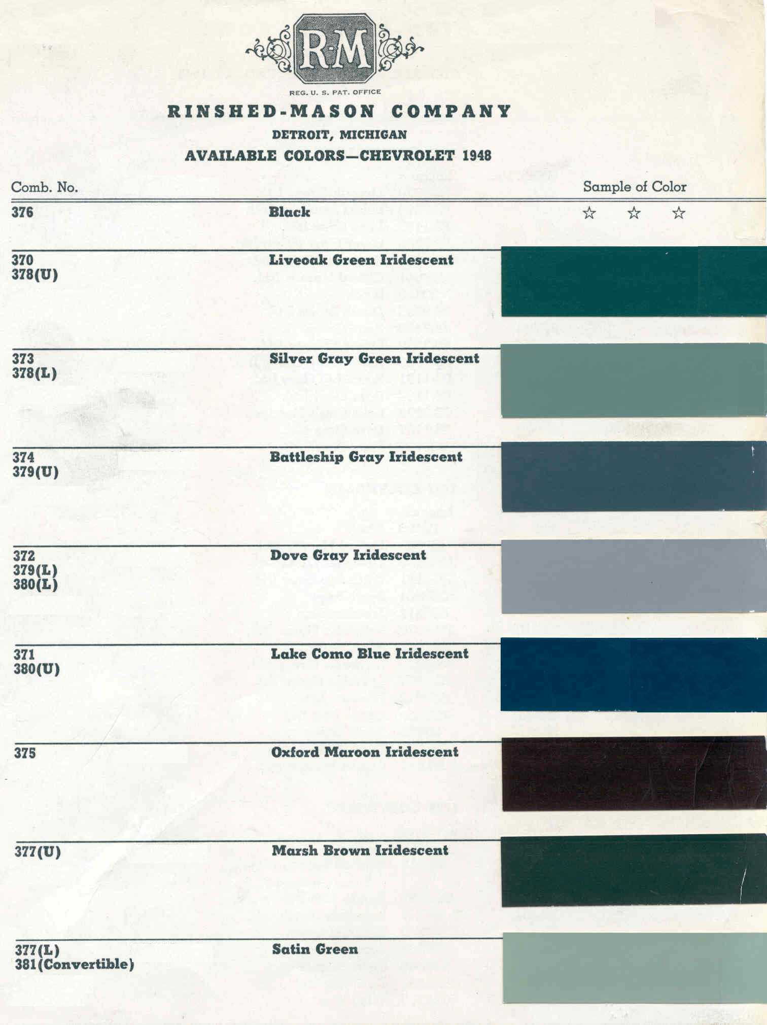 Color Examples and their codes for Chevrolet Vehicles