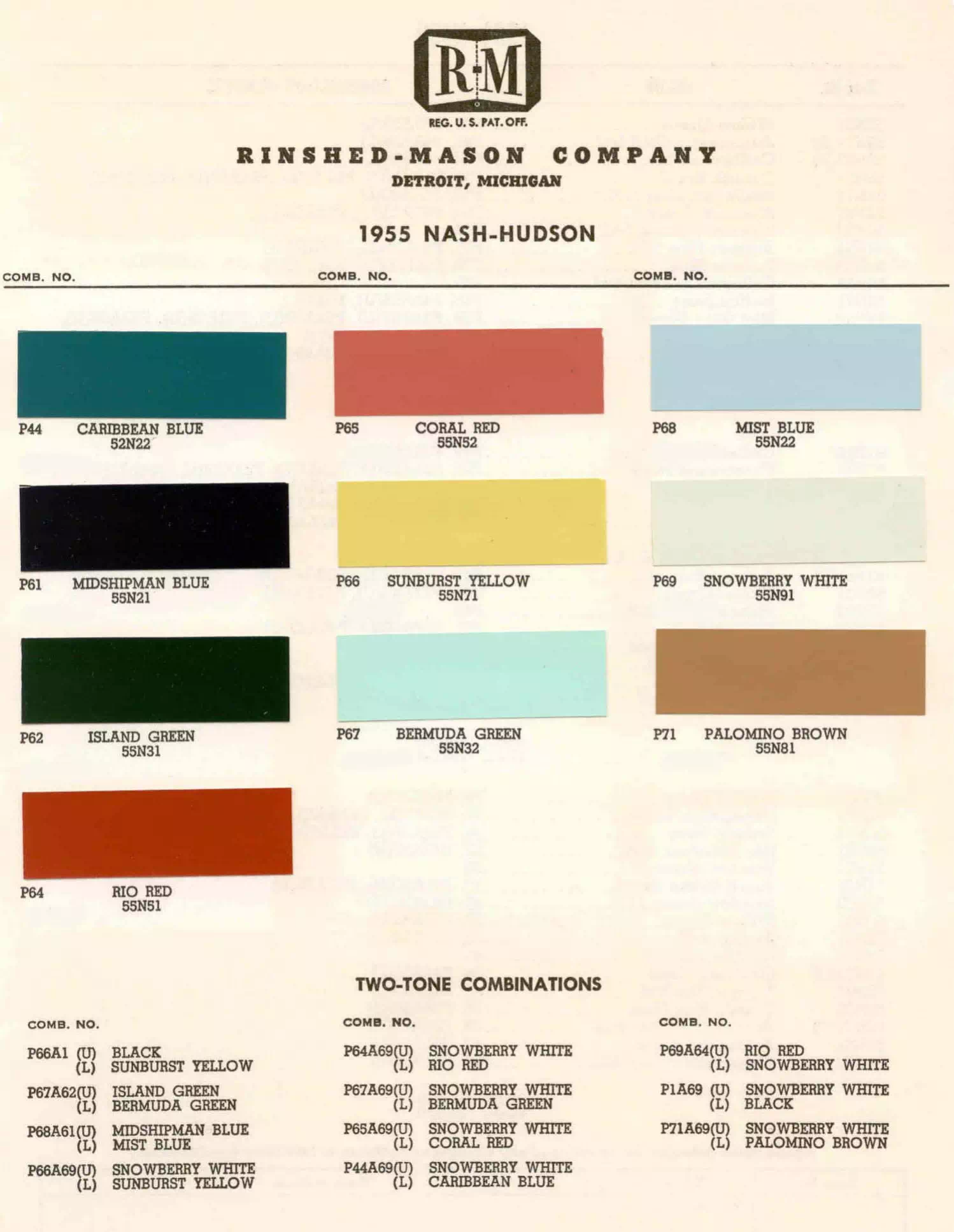 Colors and Color Code Combinations used in 1955