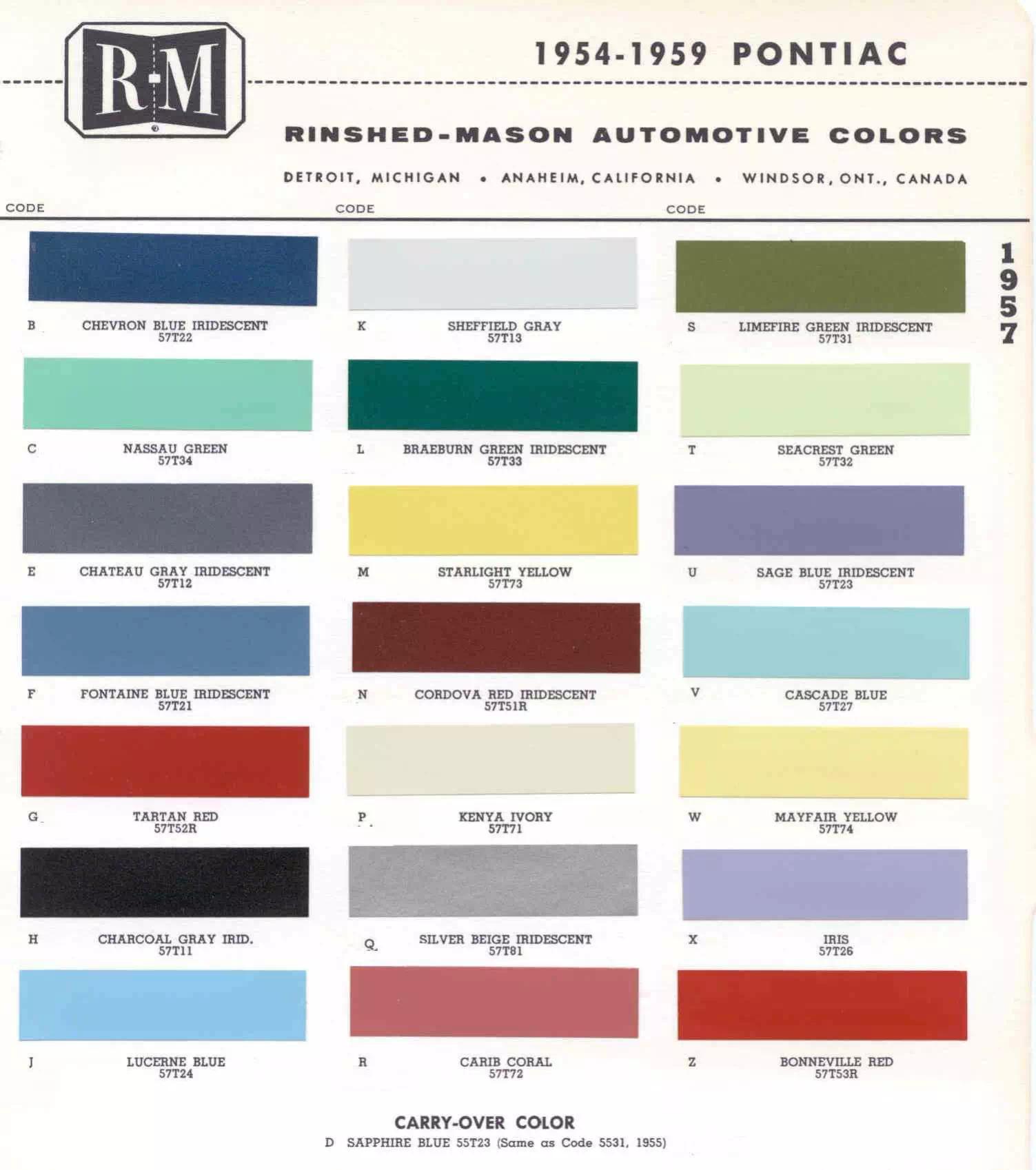 1950 to 1959 GM Paint Codes and Color Charts