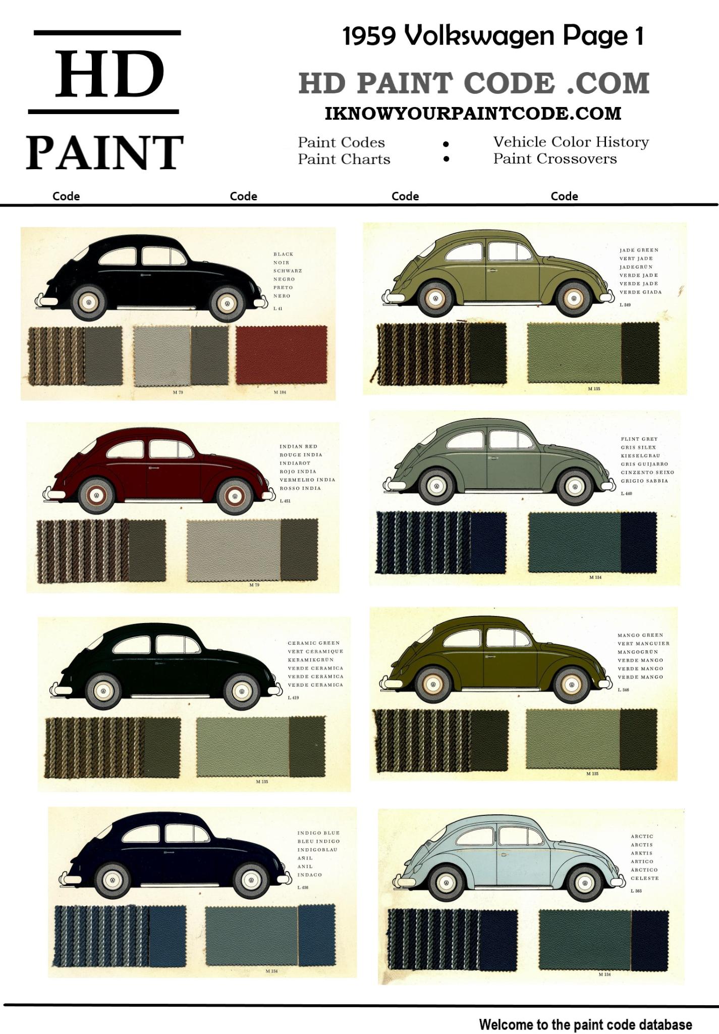  1959 Volkswagen Interior and Exterior Colors and codes