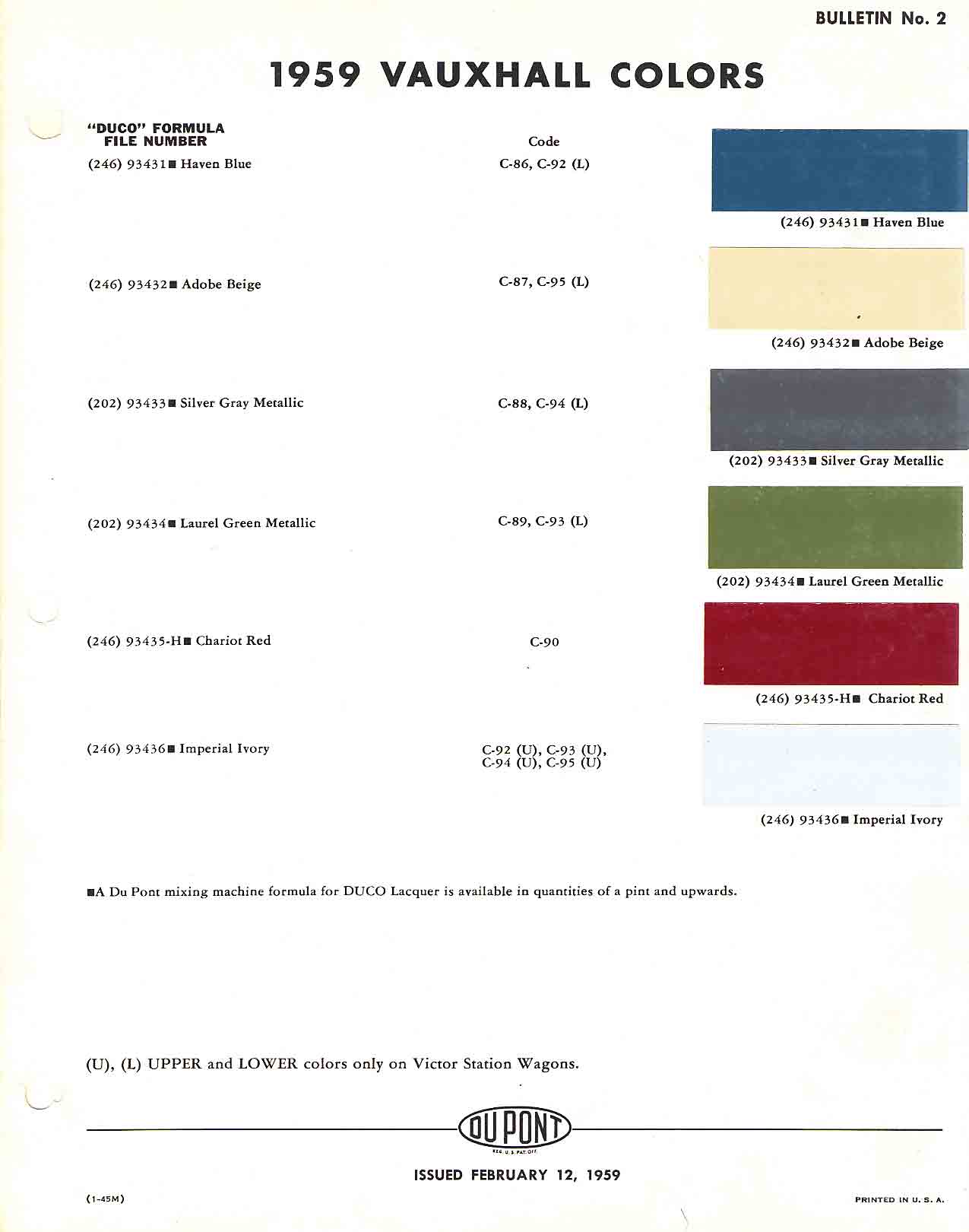 Vauxhall Exterior Color Code and Paint Chart Colours