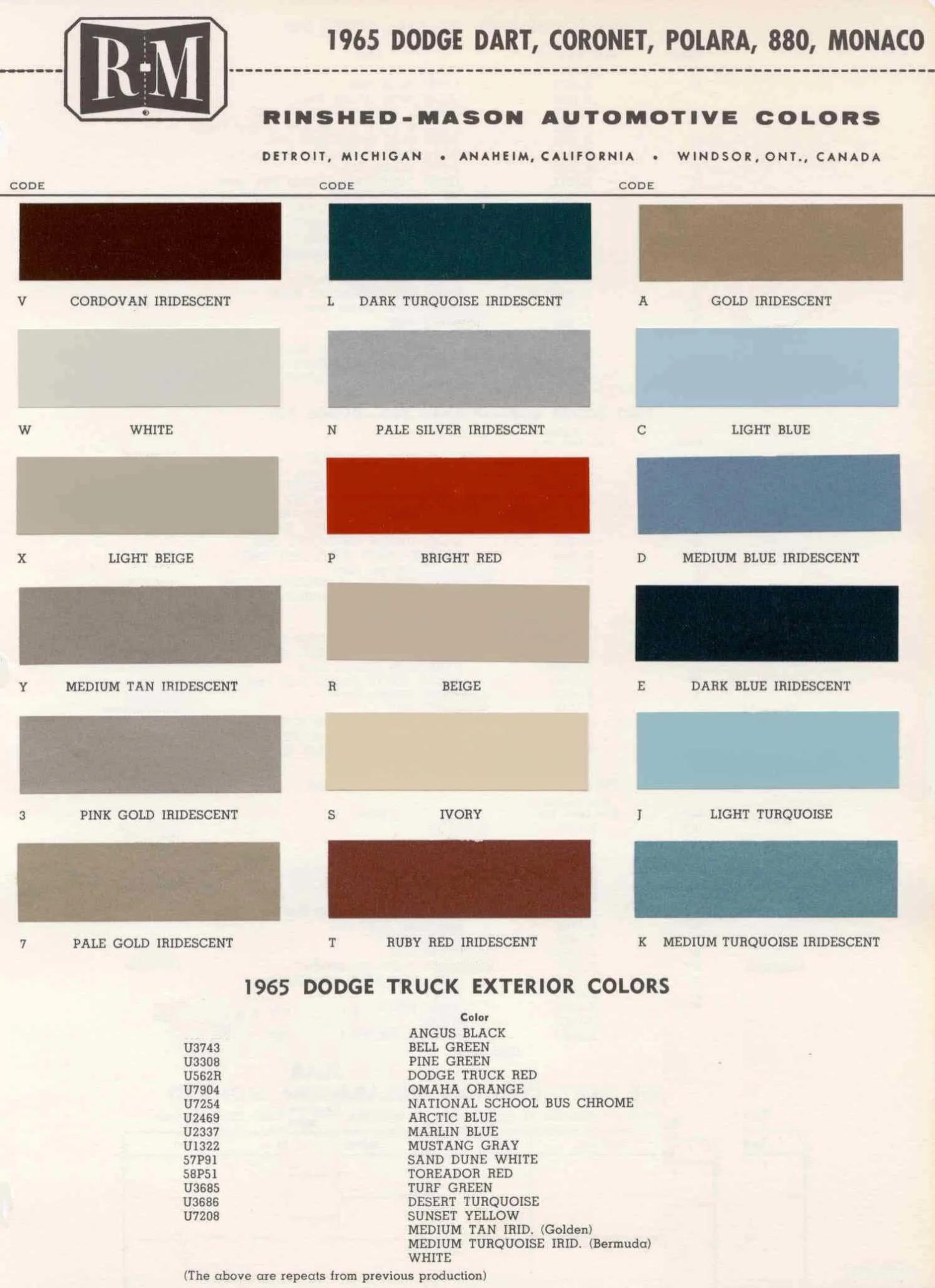 1979 dodge truck color chart