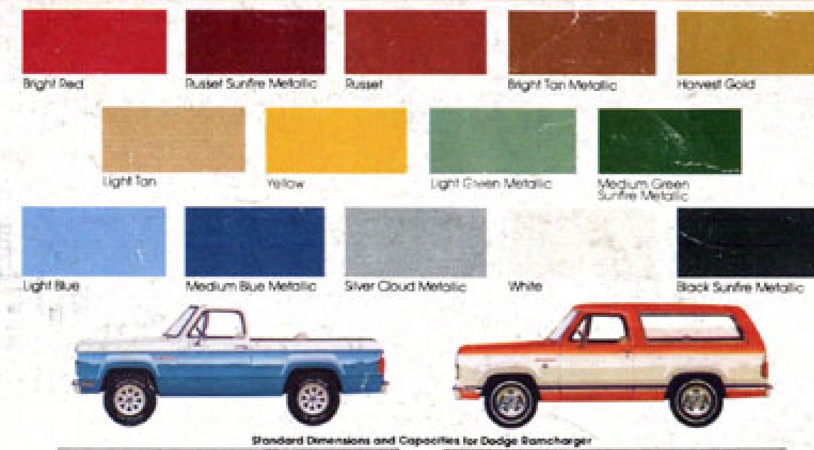 Dodge All Model Paint Codes And Color Chart Chips Oem Examples - 1992 Dodge Ram Paint Colors