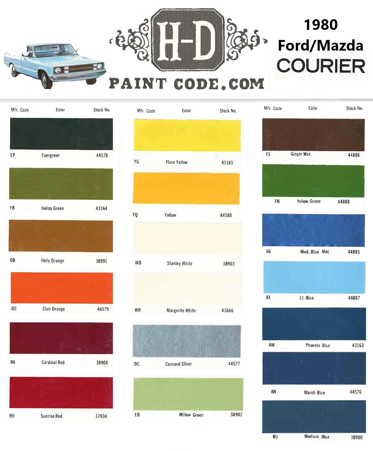 Colors used on Courier trucks till 1980