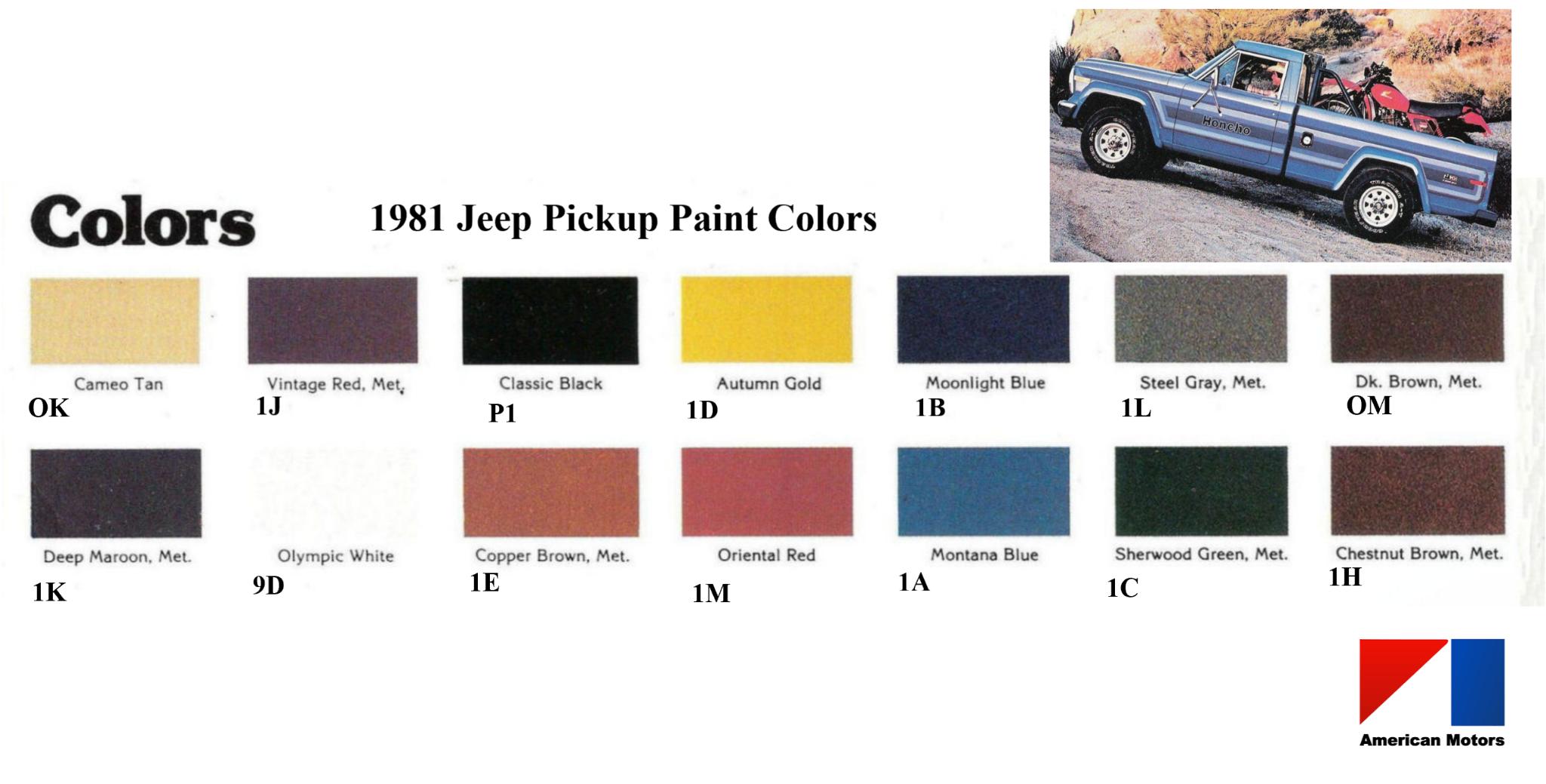 Colors used on Jeep Pickups in 1981