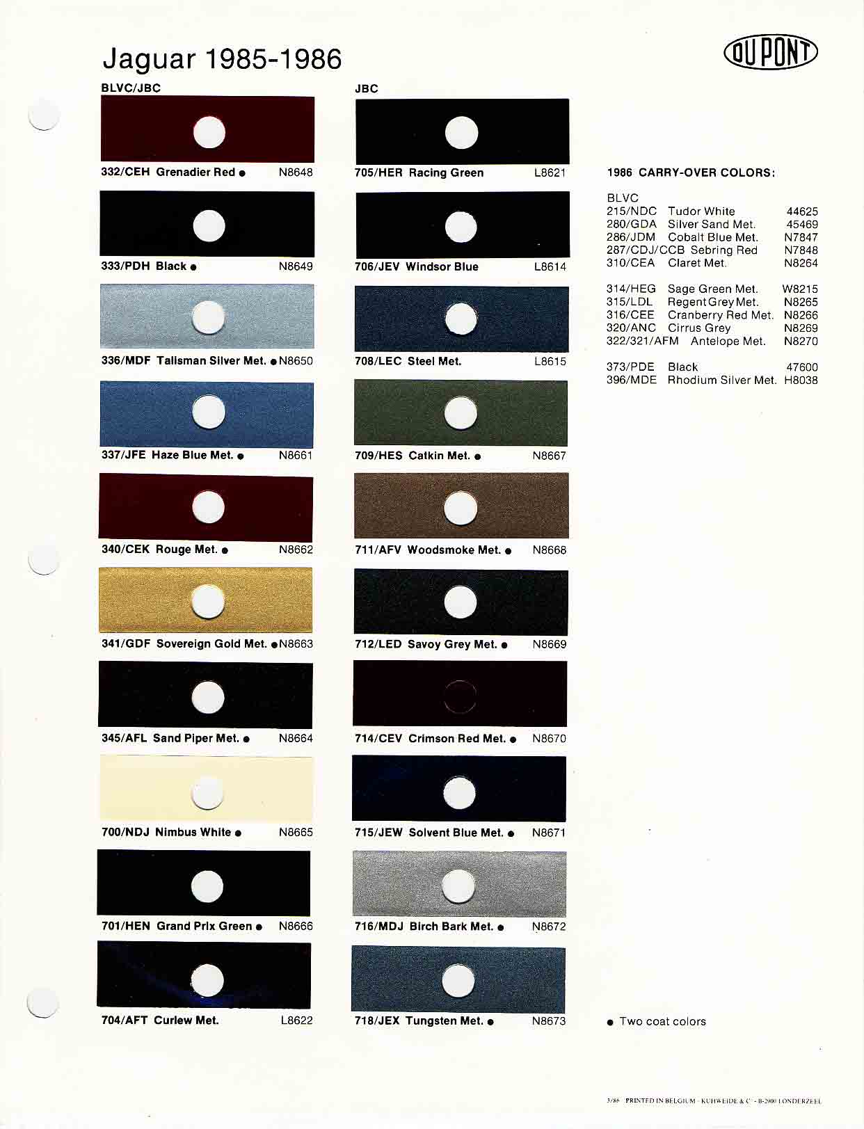 Jaguar Xjs Colour Chart