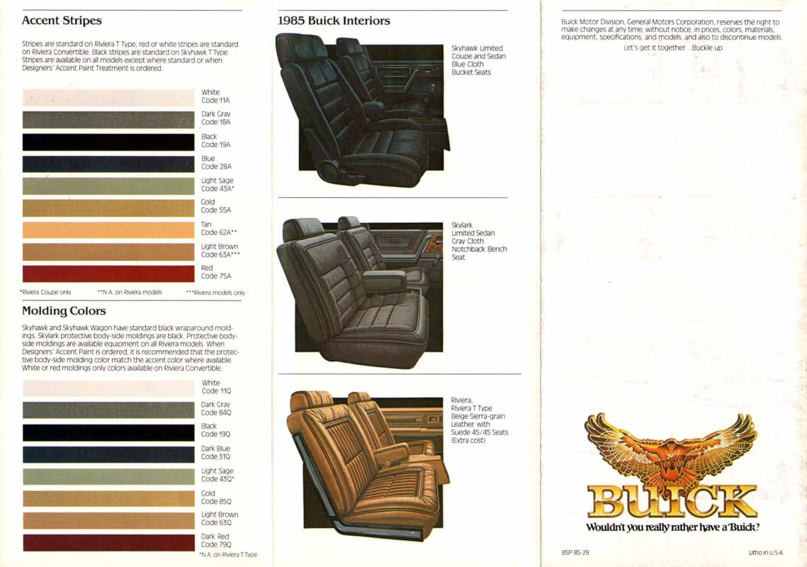 General Motors oem paint swatches, color codes and color names for 1985 vehicles.