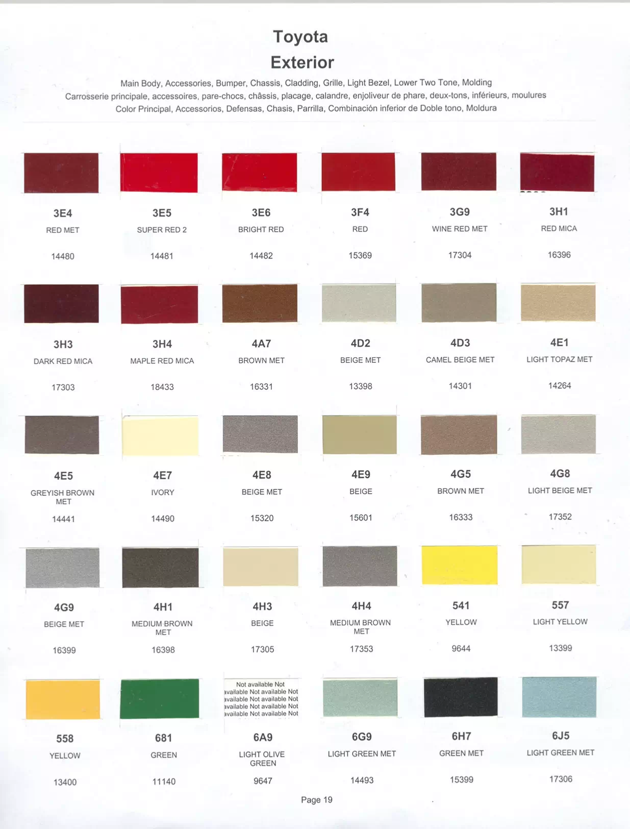 Paint color examples, their ordering codes, the oem color code, and vehicles the color was used on