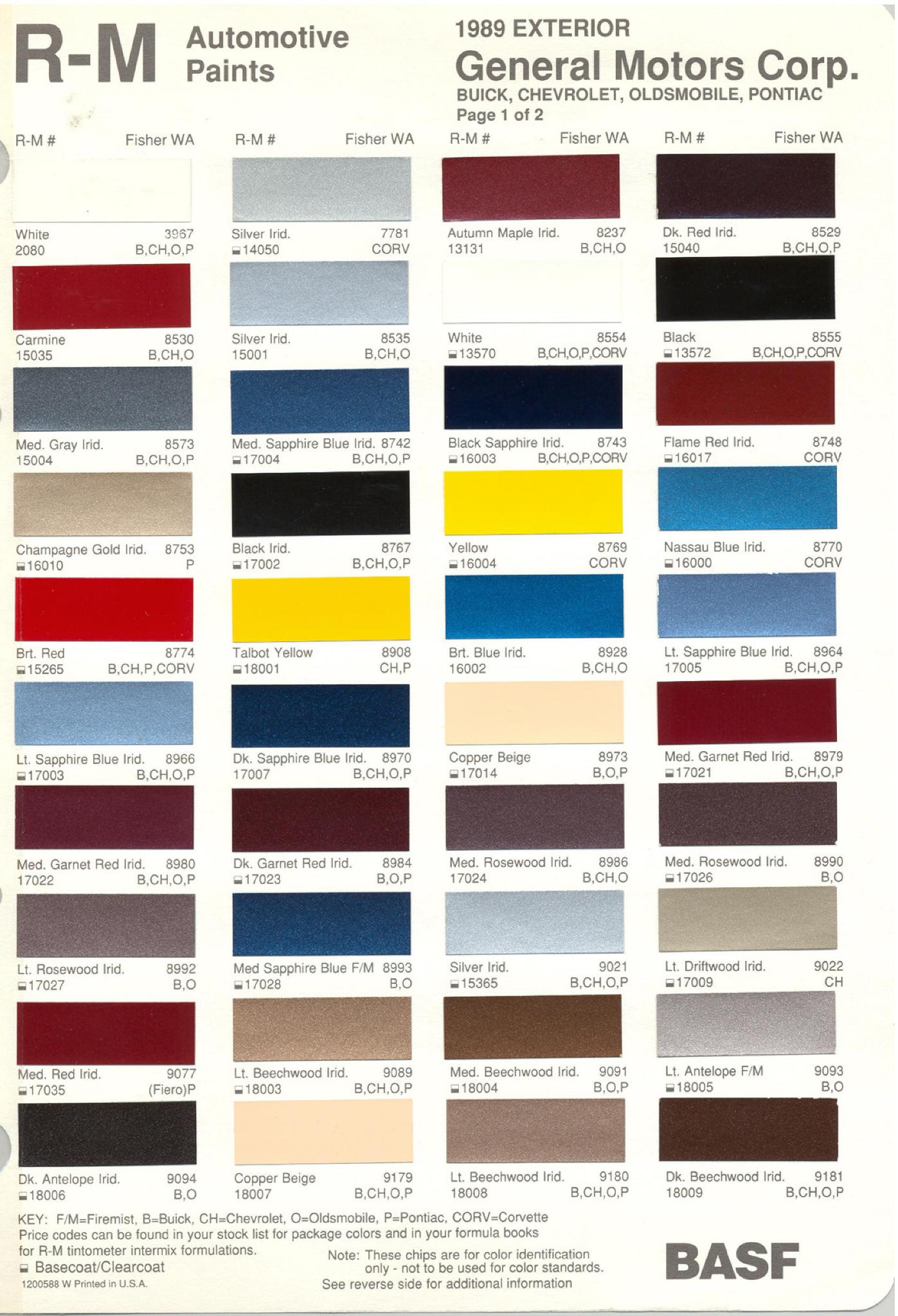1985 GM DuPont Paint Chips Chevrolet Pontiac Buick Oldsmobile GMC Cadillac Truck