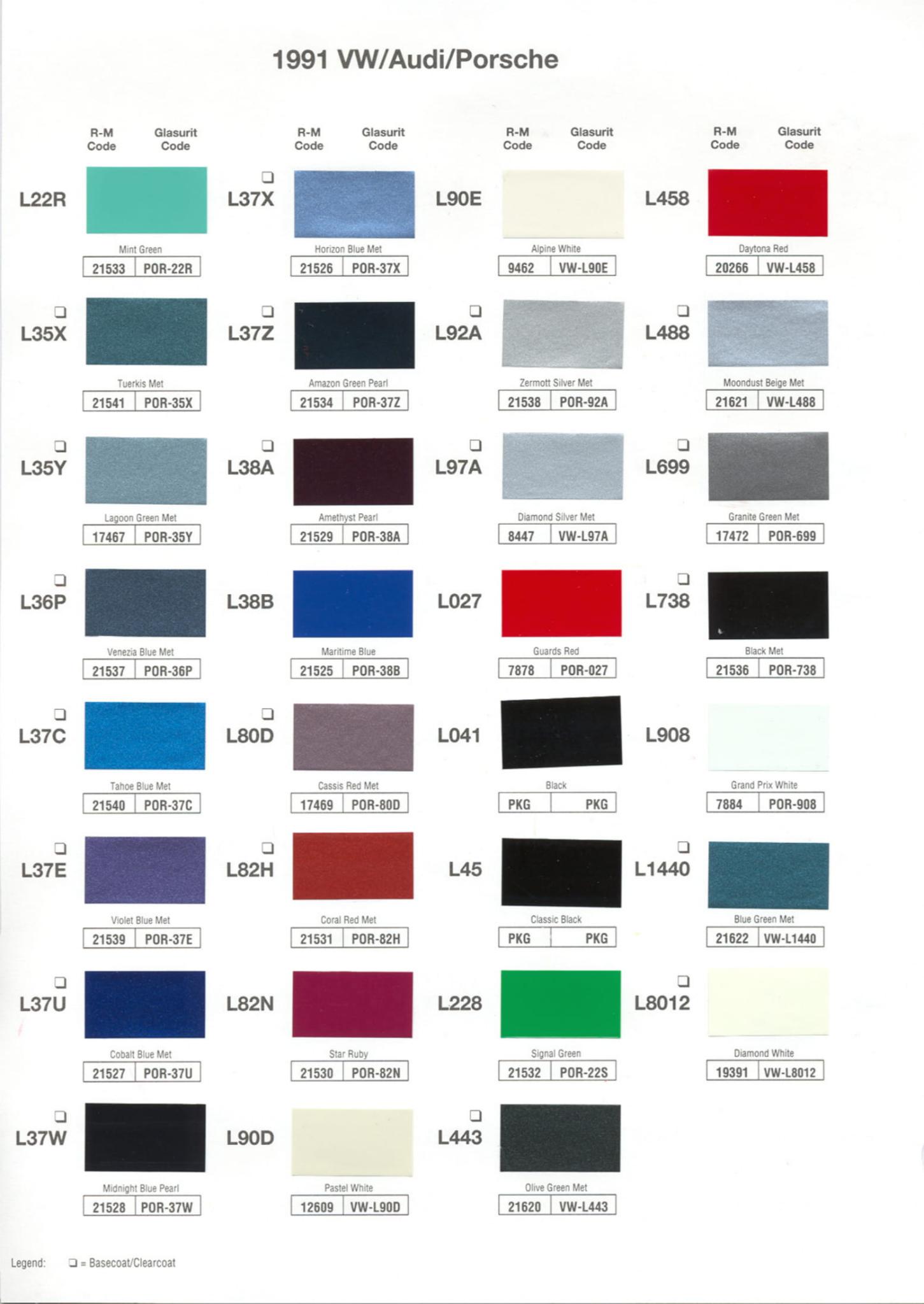 Exterior Colors and Paint Codes for Porsche Vehicles
