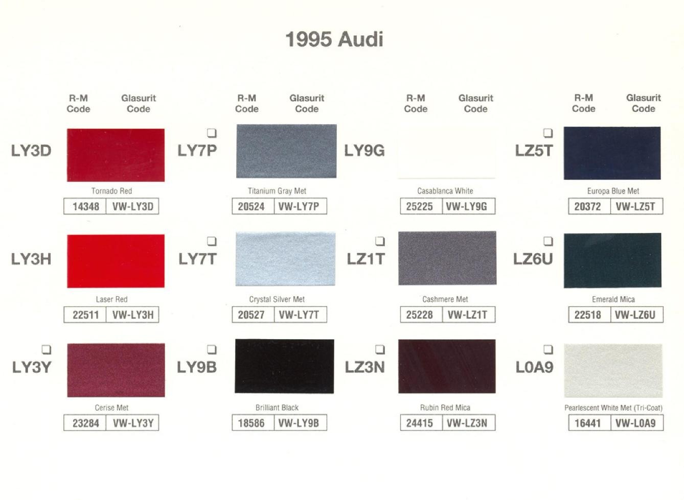 All the color codes and paint examples for Audi