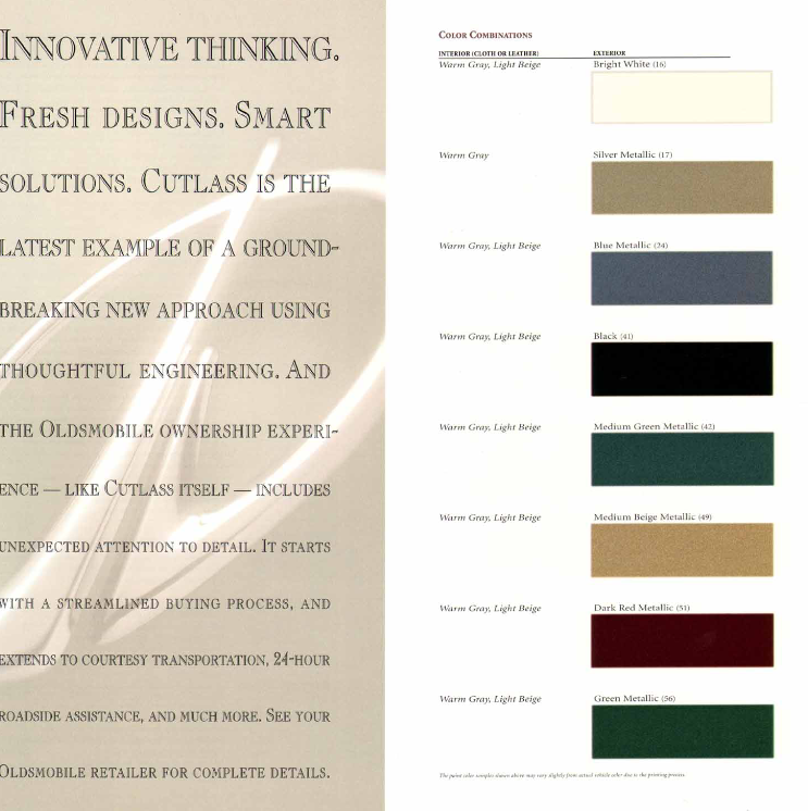 1997 Oldsmobile Paint codes and color swatches.