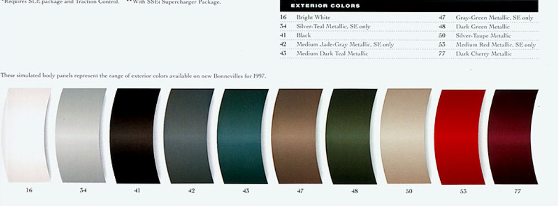1997 Pontiac Paint codes and color swatches.