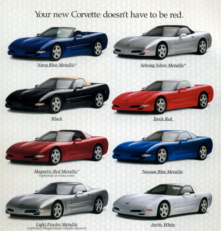 Paint Color Names used for Corvette's in 1999