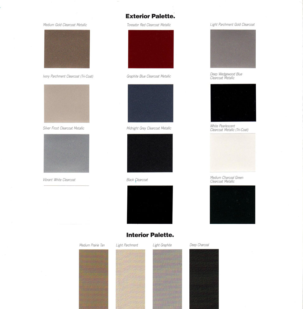paint color swatches that came on the interior and exterior of  Lincoln Aviator Cars in 1999