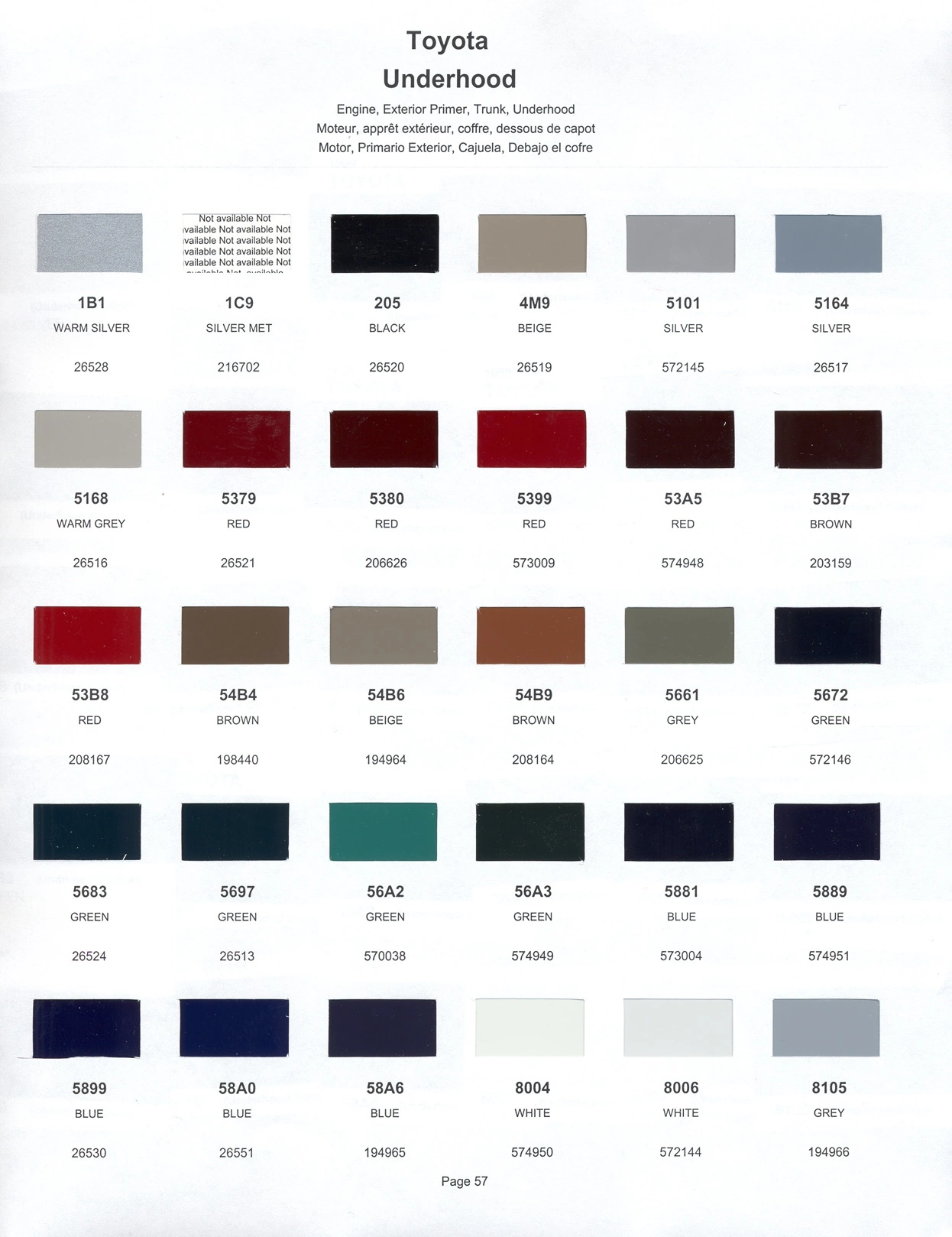 Paint color examples, their ordering codes, the oem color code, and vehicles the color was used on