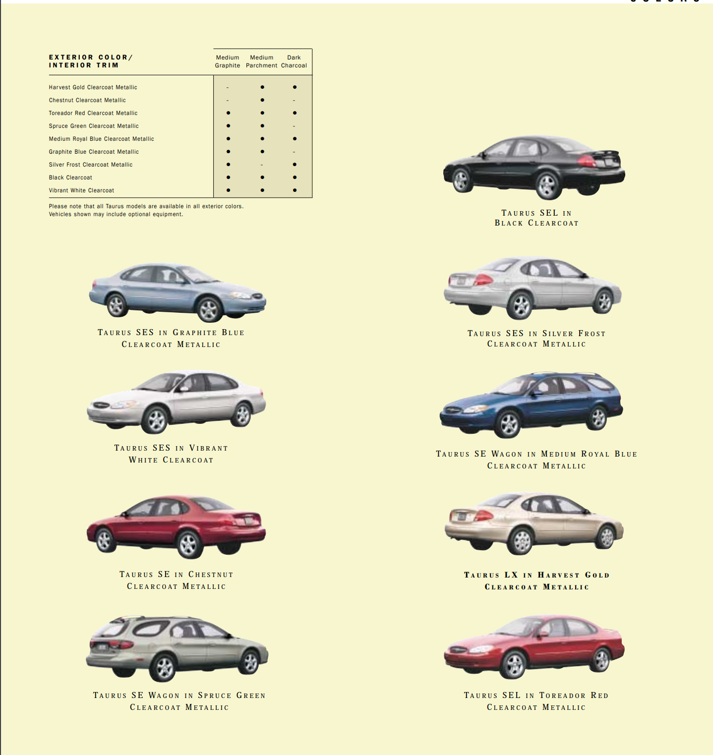 2004 Ford Thunderbird Mustang Taurus FL Exterior Colors Brochure w/Paint Chips 