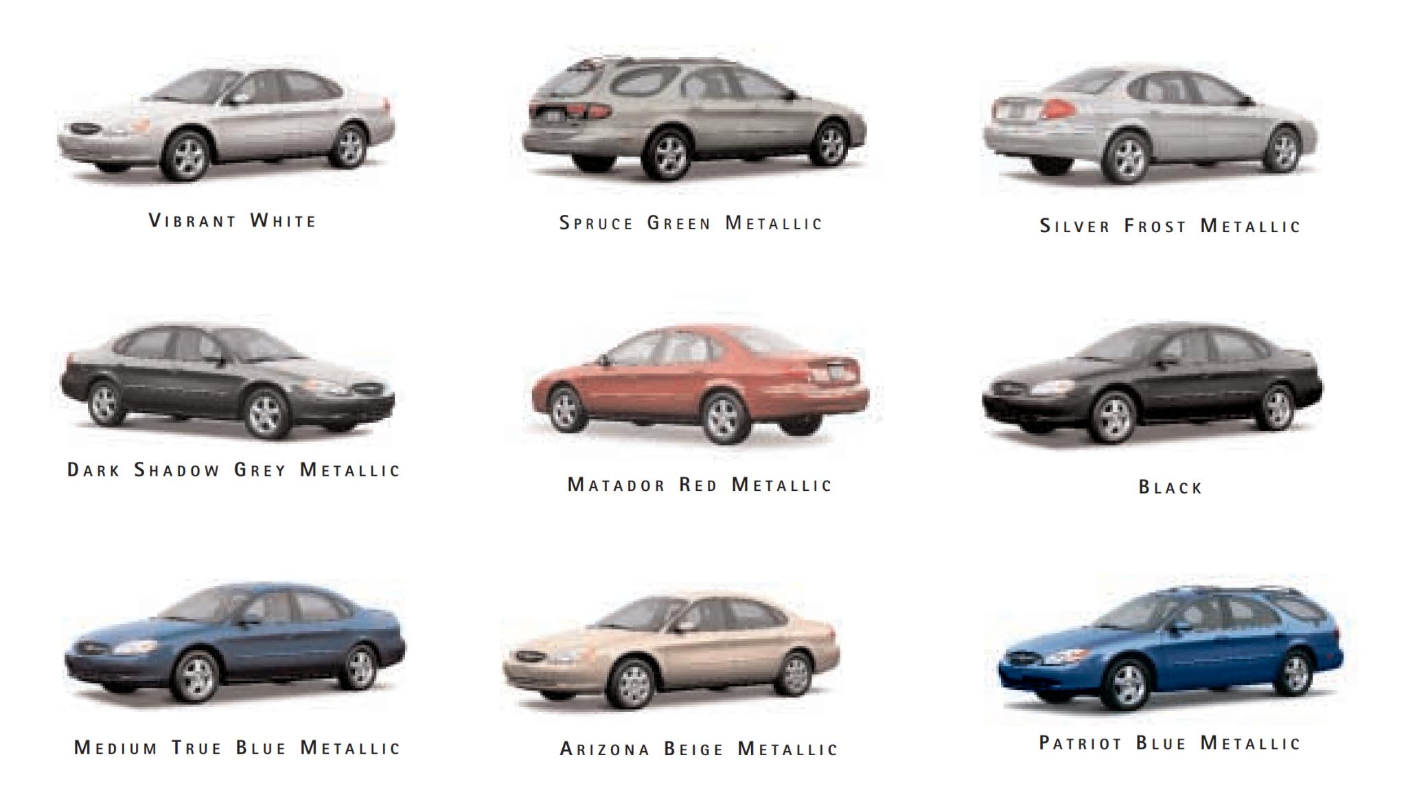 Colors and shade examples that the Ford  Taurus vehicle came in for this year