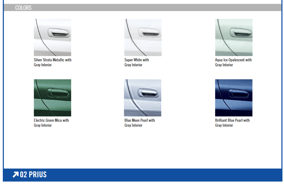Exterior Paint Options for the Toyota Prius vehicle