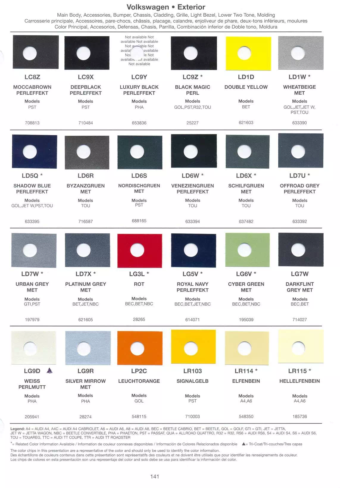 Volkswagen and Audi Color Examples and  Exterior Paint Colors used in 2005