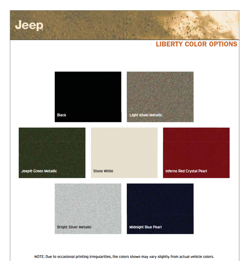 Jeep Liberty - Jeep Paint Color Codes 2003