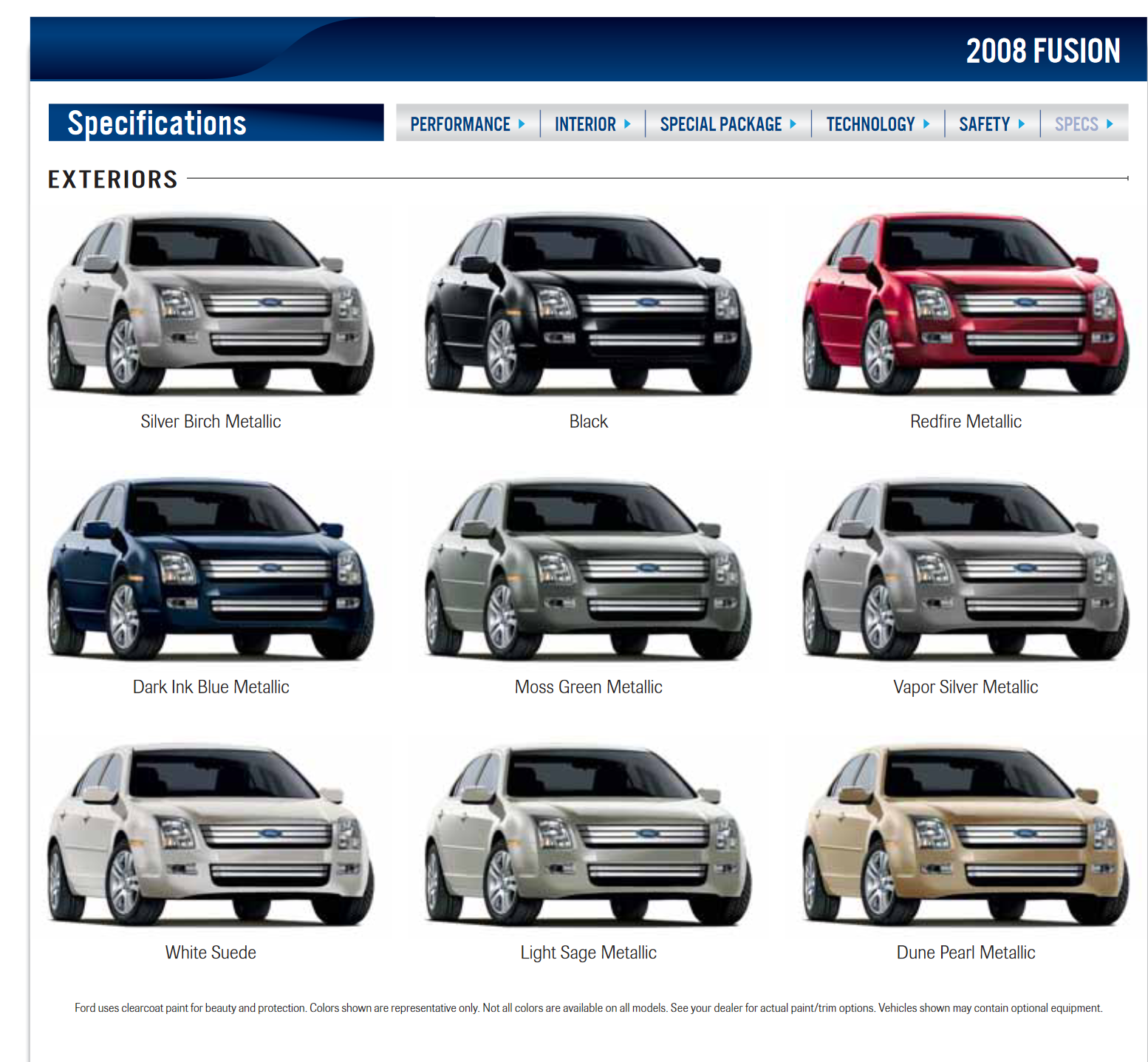 Ford Fusion Paint Chart