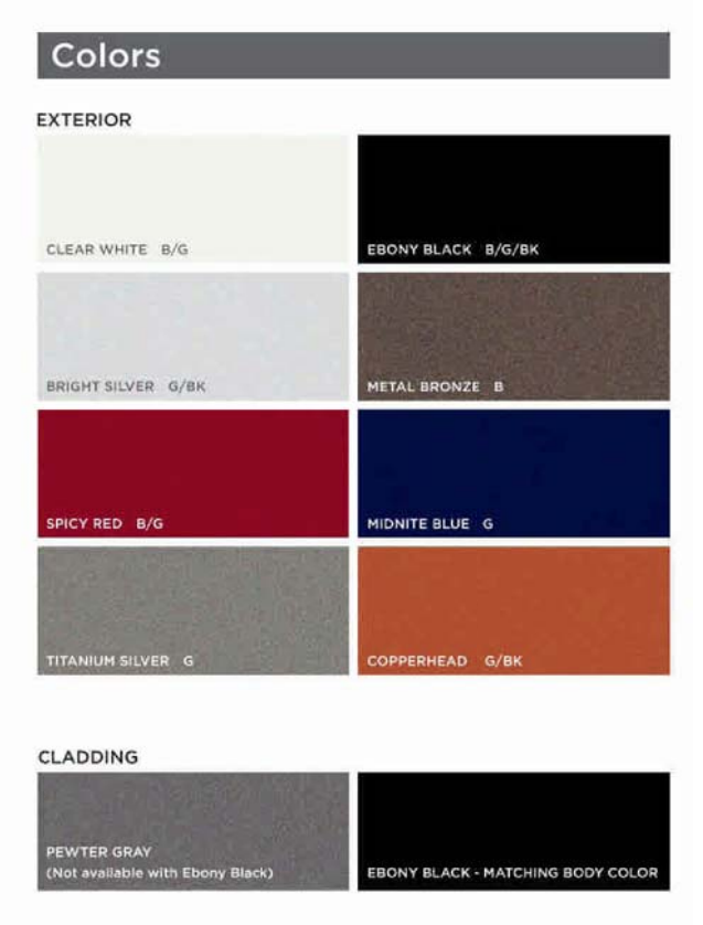 paint names and swatches for exterior colors.