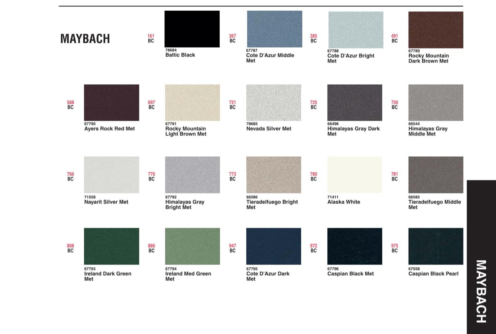 Maybach Paint Codes, Colors
