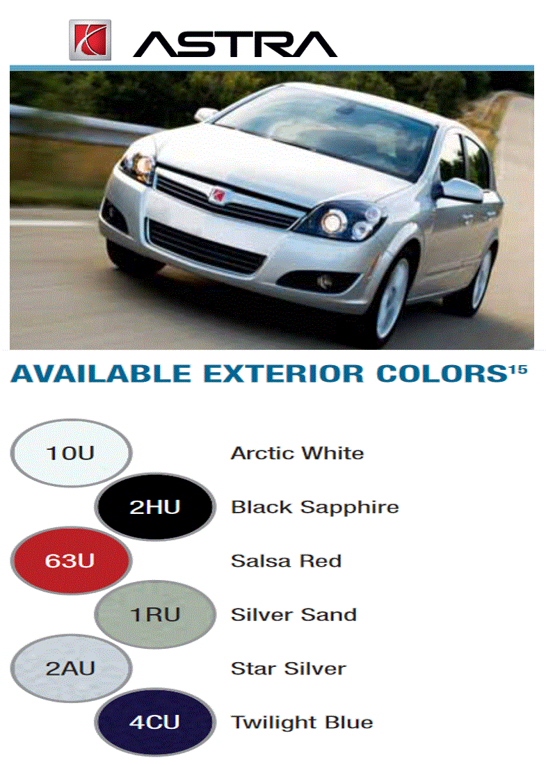 2009 Saturn Astra Color Code Chart