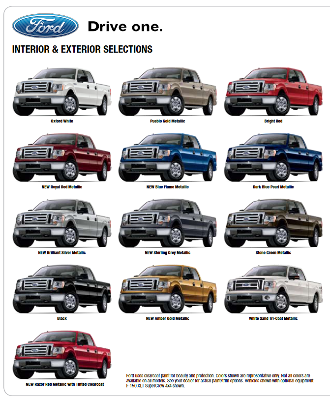 Ford F150 Paint Charts - Ford Paint Color Chart 2009