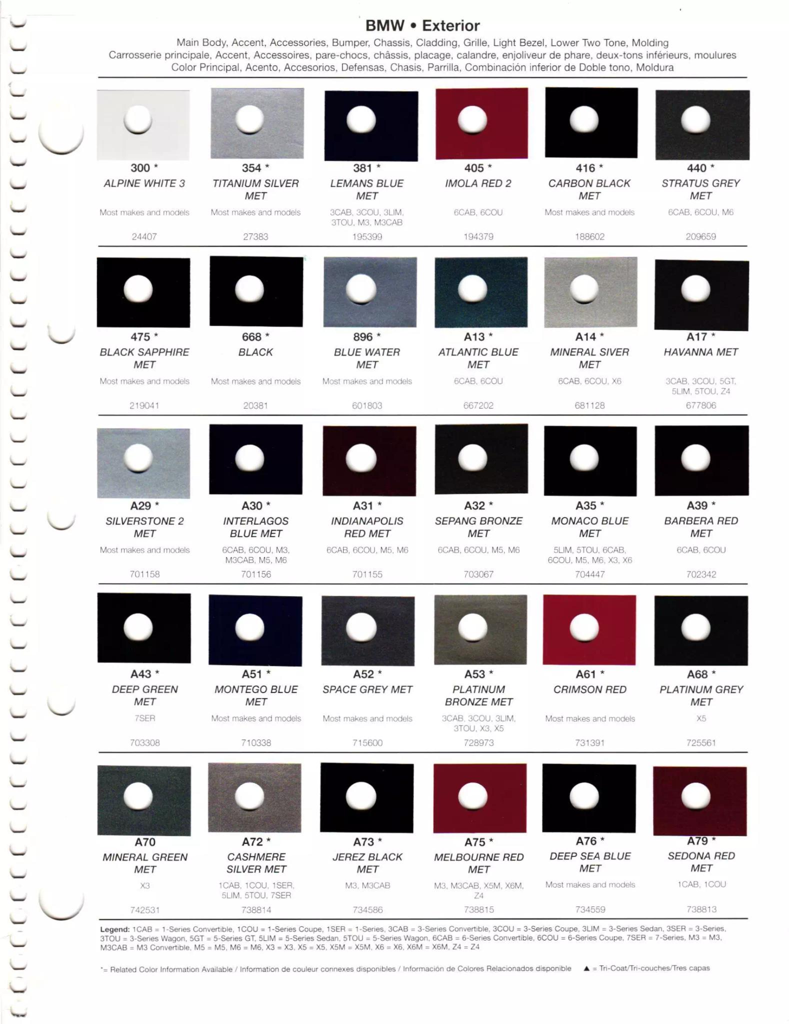 Paint Chips for Exterior, Interior, and Wheel Colors For BMW Colors in 2011