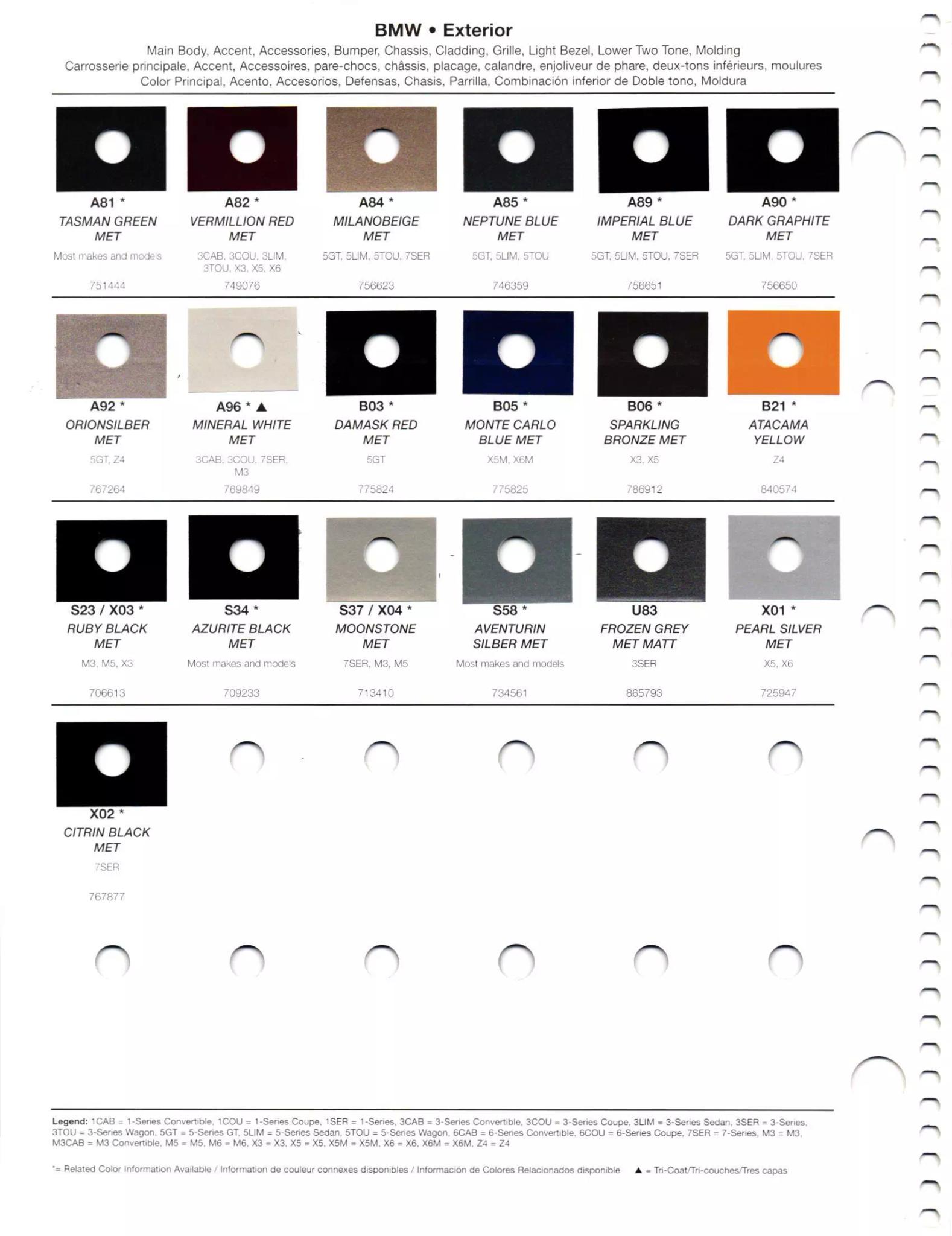 Paint Chips for Exterior, Interior, and Wheel Colors For BMW Colors in 2011