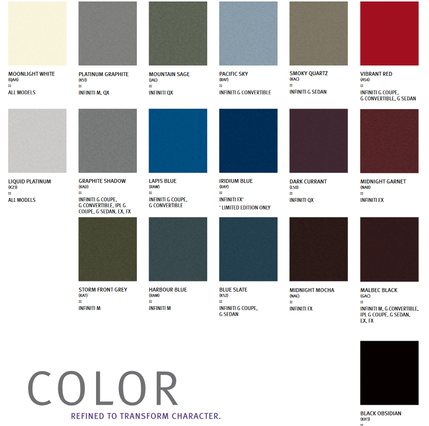 INFINITI Paint Code and Color Chart