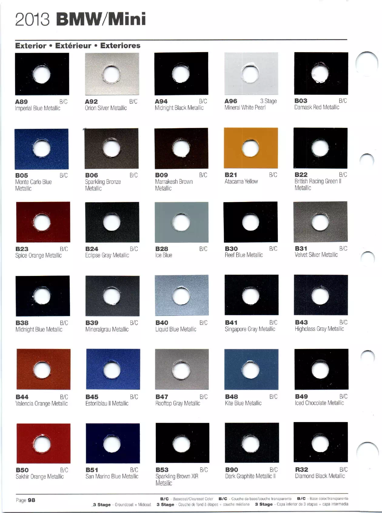Paint swatches, paint codes, names for 2013 BMW Automobile
