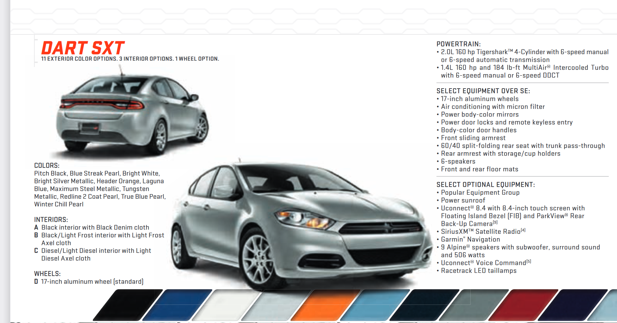exterior colors used on the dodge dart
