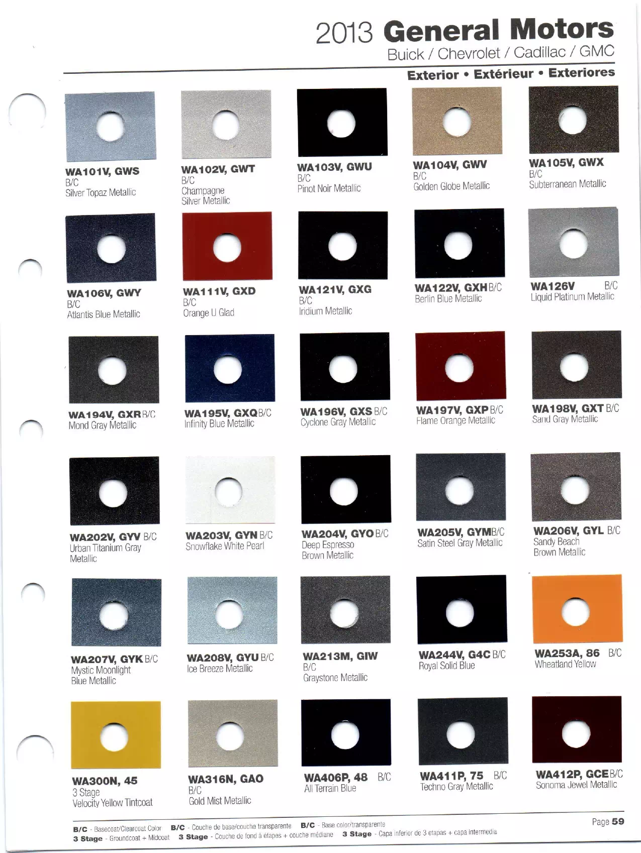 Paint codes, and their ordering stock numbers for their color on 2013 vehicles