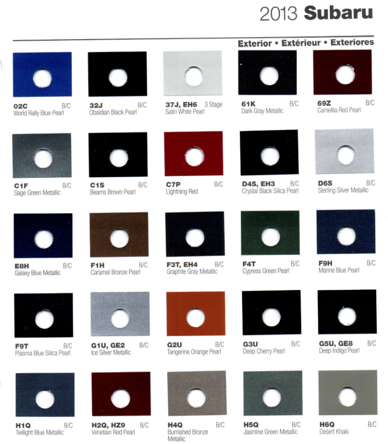 Subaru Paint Codes And Color Charts - Subaru Paint Colors