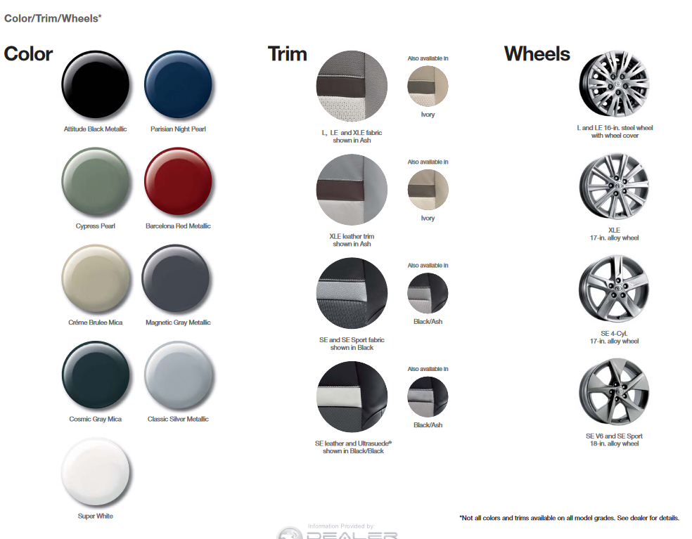 Toyota Camry Paint Charts - Where Is Paint Code On Toyota Camry