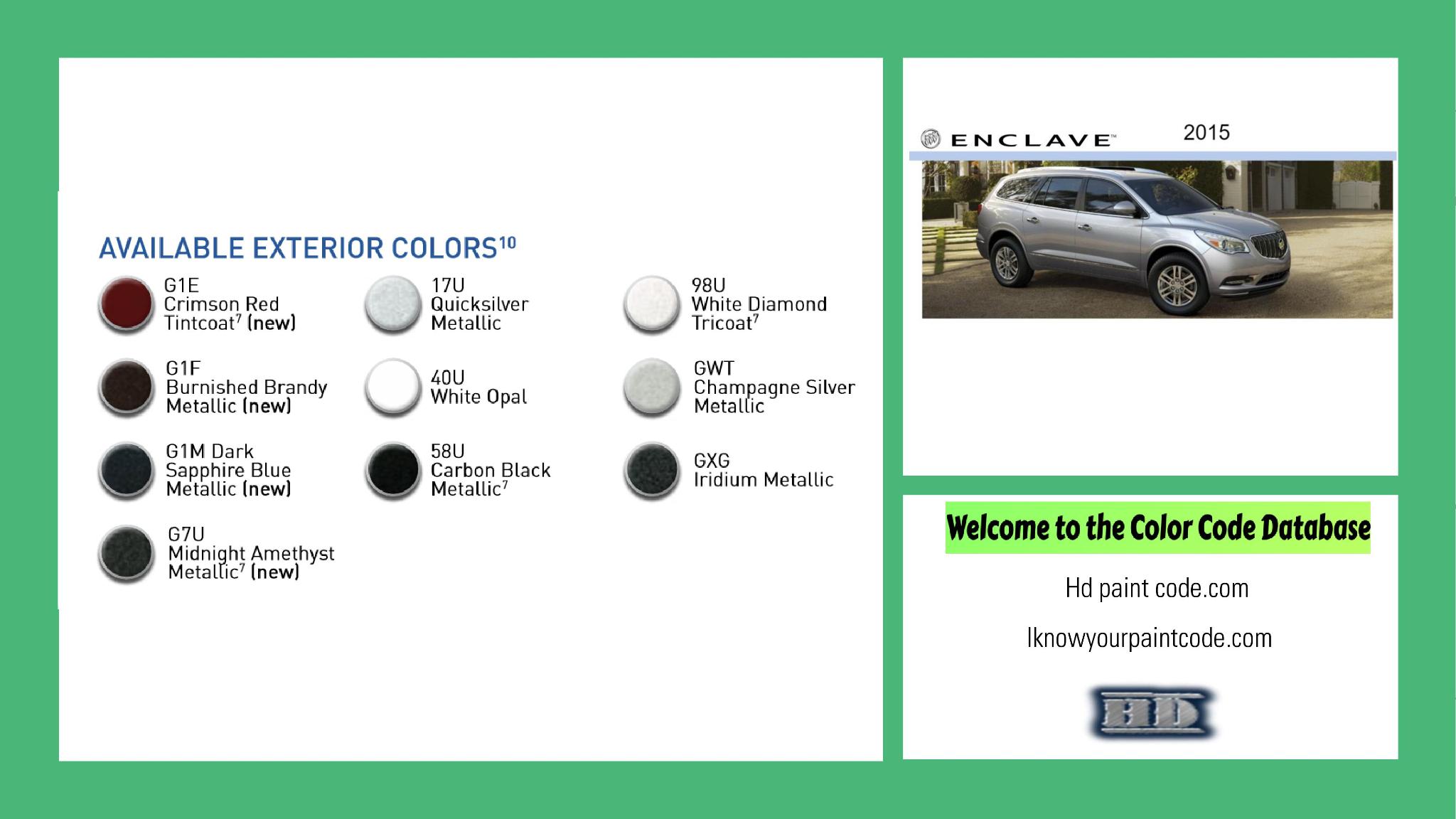 2015 Buick Exterior Paint Codes for Colors