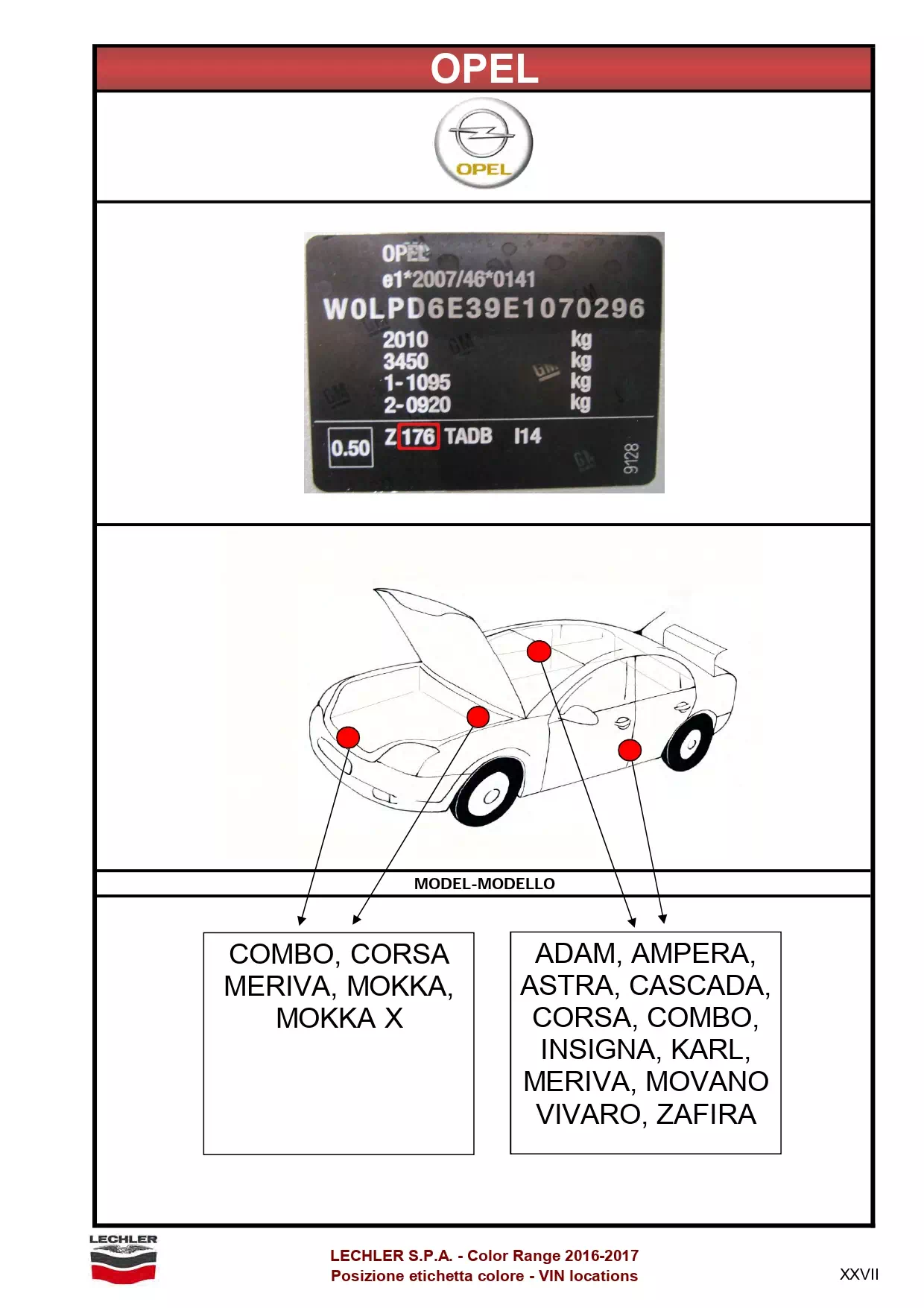 Picture showing how to look up a paint code on the vehicle or how to find the paint code sticker
