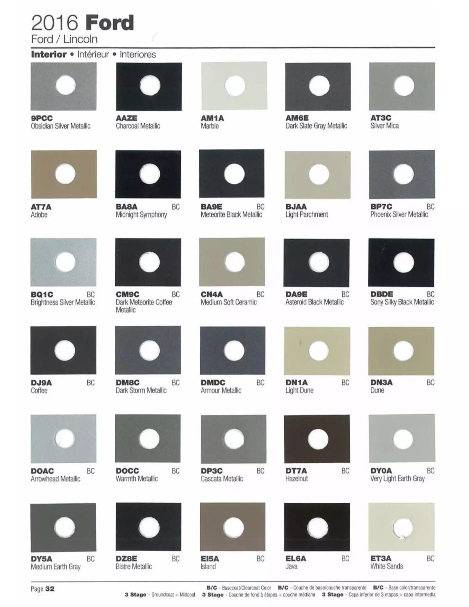 2016 Ford and Lincoln Vehicles Paint Codes and Color Swatches